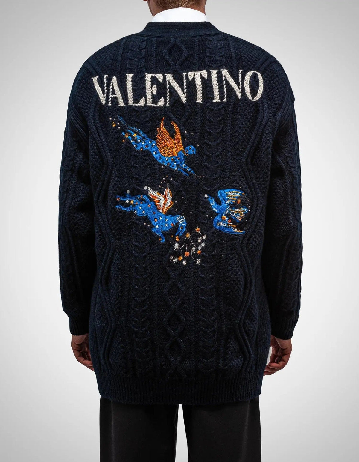 Valentino Garavani Navy Blue Utopia World Wool Cardigan