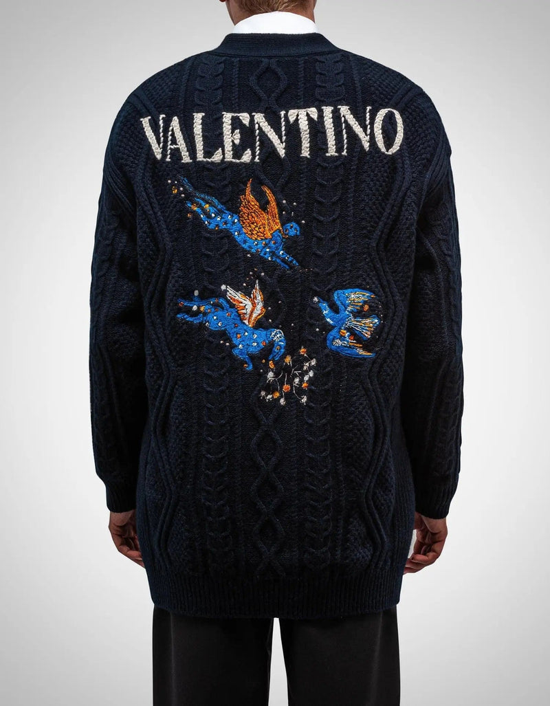 Valentino Garavani Navy Blue Utopia World Wool Cardigan