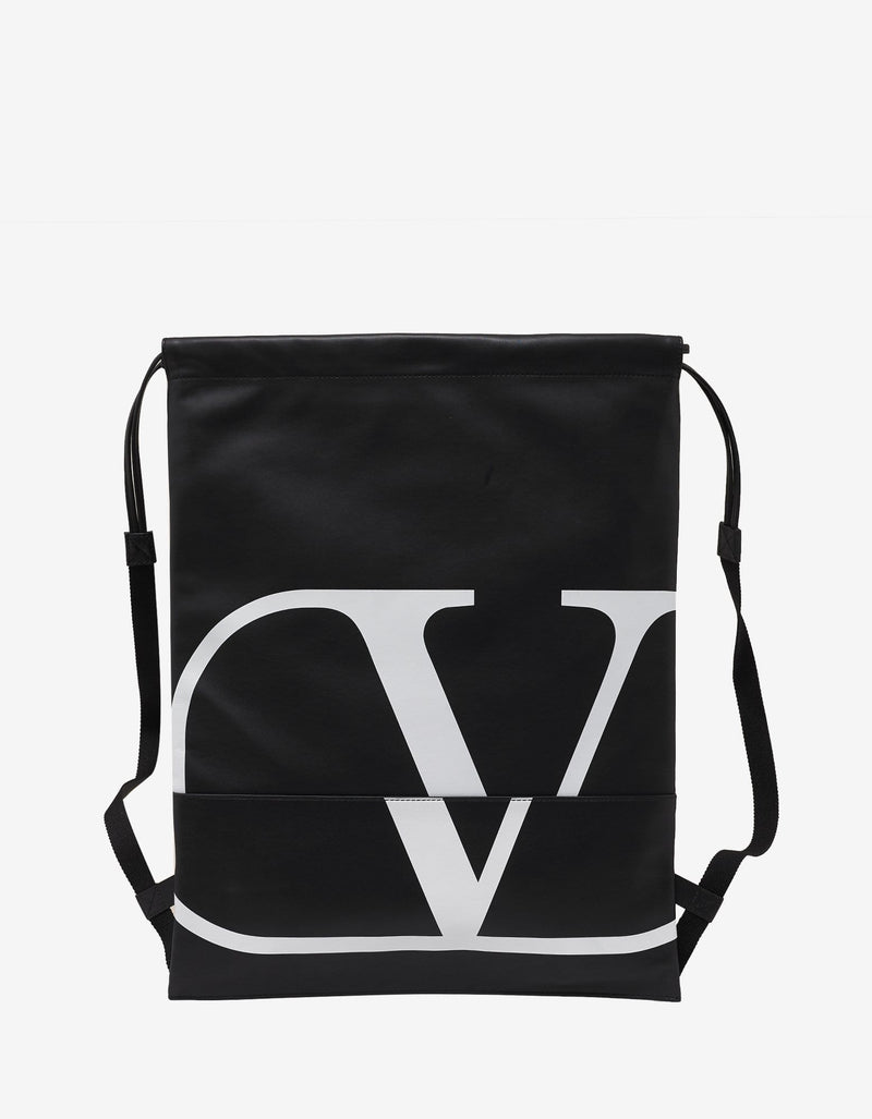 Valentino Garavani Valentino Garavani Black Go Logo Leather Backpack