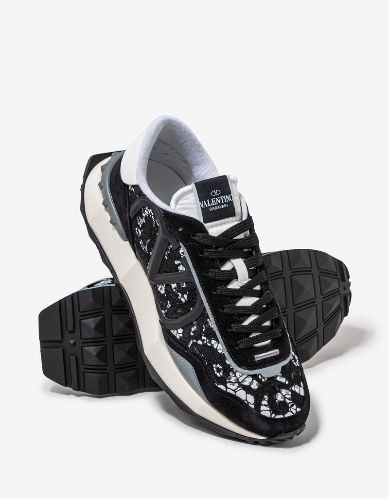 Valentino Garavani Valentino Garavani Black & Grey Lace & Mesh Lacerunner Trainers