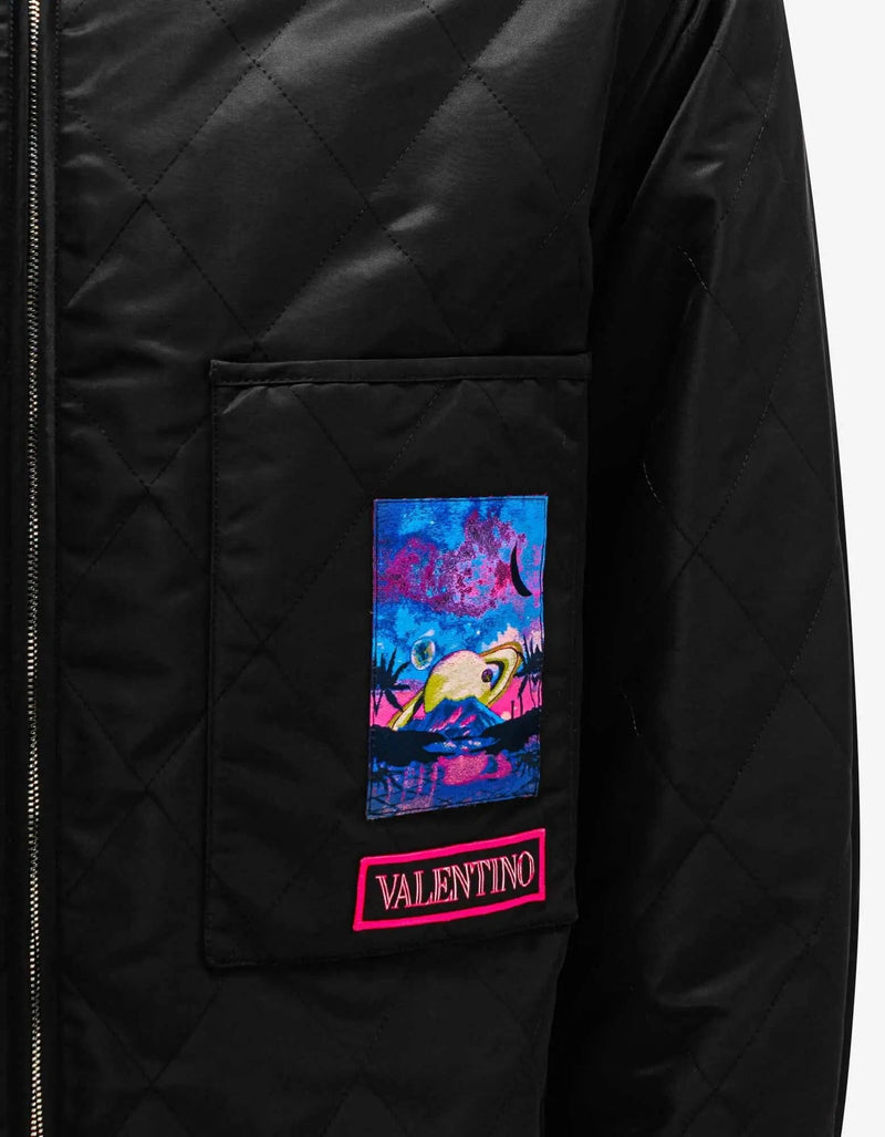 Valentino Garavani Valentino Garavani Black Quilted Jacket with Vaporwave Patches