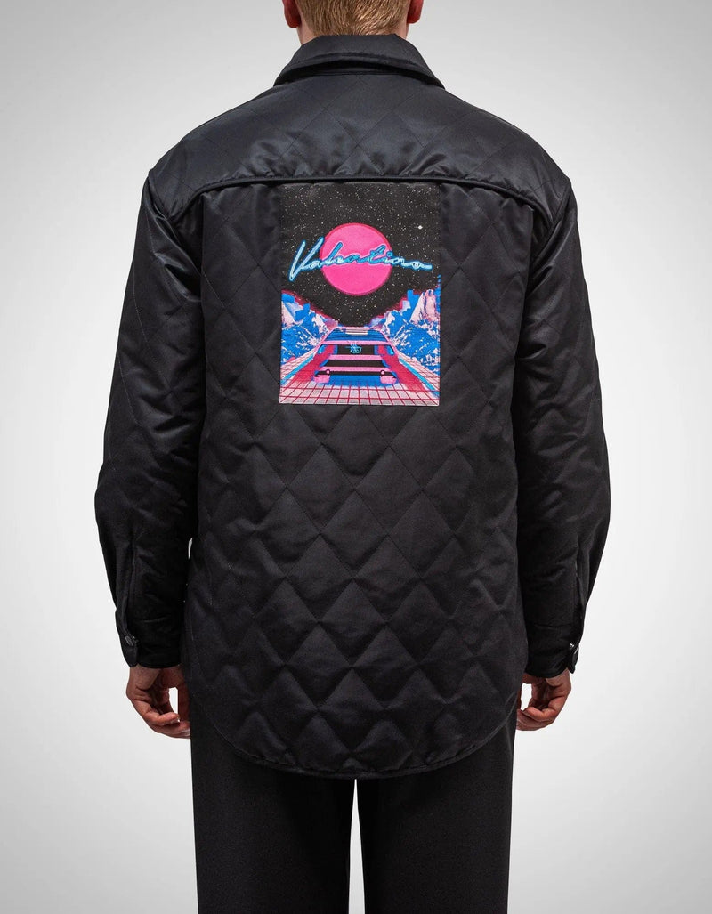 Valentino Garavani Valentino Garavani Black Quilted Jacket with Vaporwave Patches