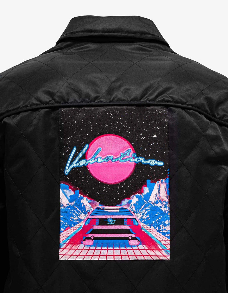 Valentino Garavani Valentino Garavani Black Quilted Jacket with Vaporwave Patches