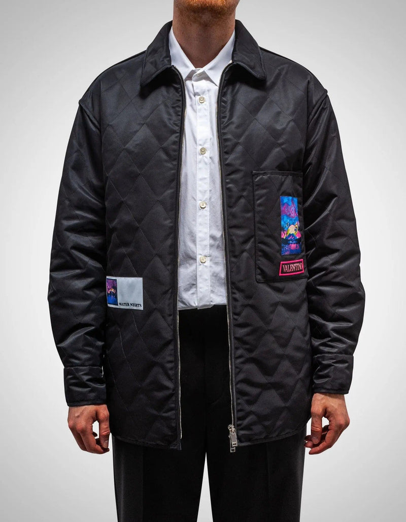 Valentino Garavani Valentino Garavani Black Quilted Jacket with Vaporwave Patches