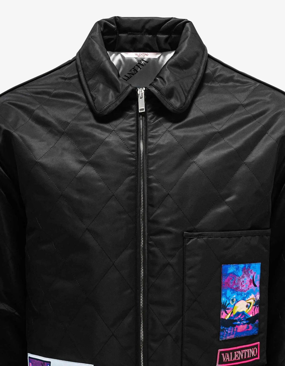 Valentino Garavani Valentino Garavani Black Quilted Jacket with Vaporwave Patches