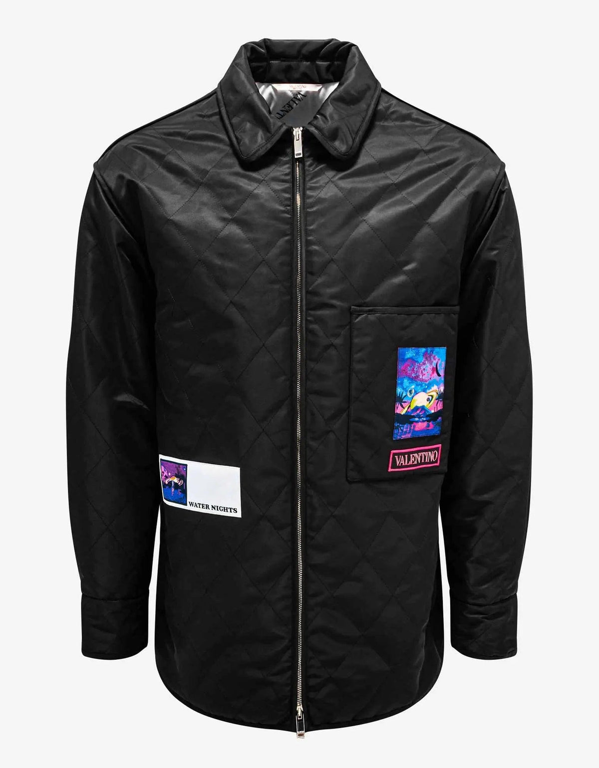 Valentino Garavani Valentino Garavani Black Quilted Jacket with Vaporwave Patches