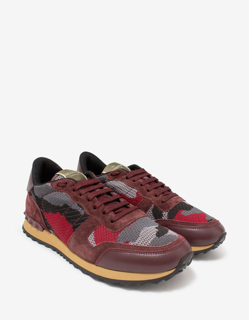 Valentino Garavani Valentino Garavani Burgundy Mesh Camouflage Rockrunner Trainers