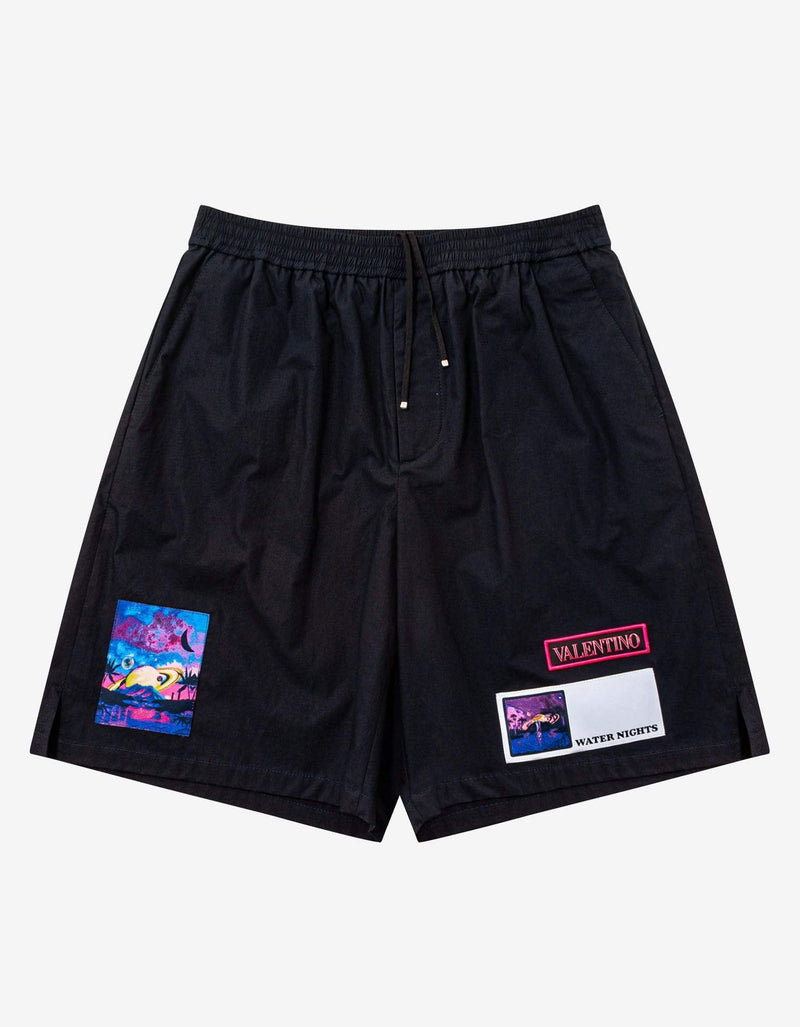 Valentino Garavani Valentino Garavani Navy Blue Bermuda Shorts with Vaporwave Patches