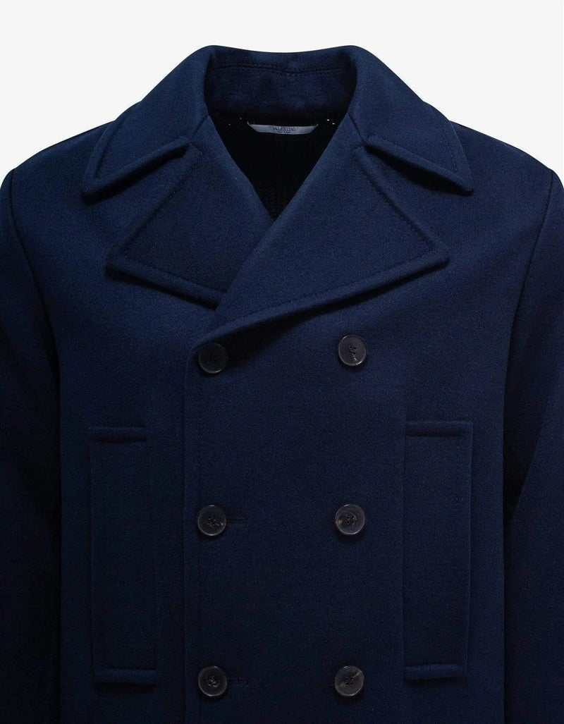 Valentino Garavani Valentino Garavani Navy Blue Double-Breasted Wool Jacket
