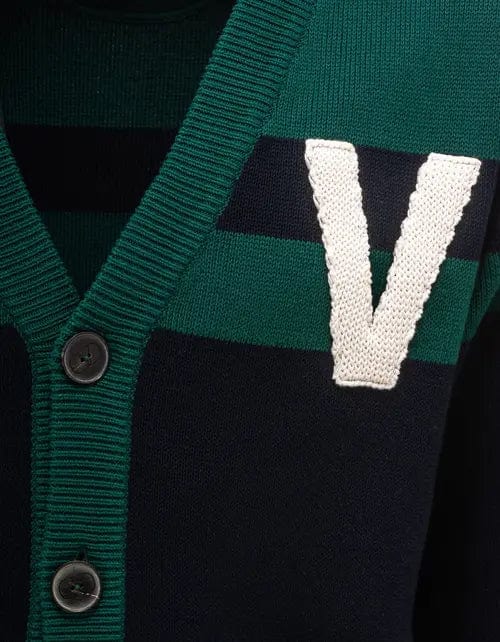 Valentino Garavani Valentino Garavani Navy Blue & Green V Logo Patch Cardigan