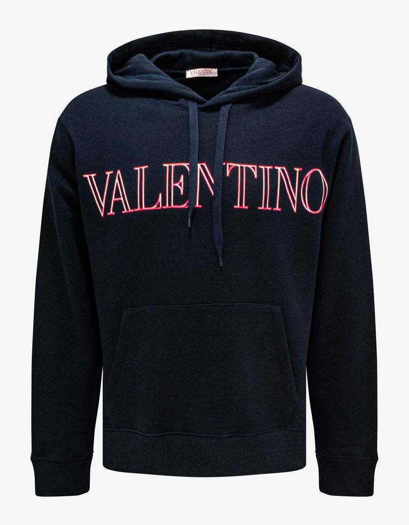 Valentino Garavani Valentino Garavani Navy Blue Neon Universe Logo Hoodie