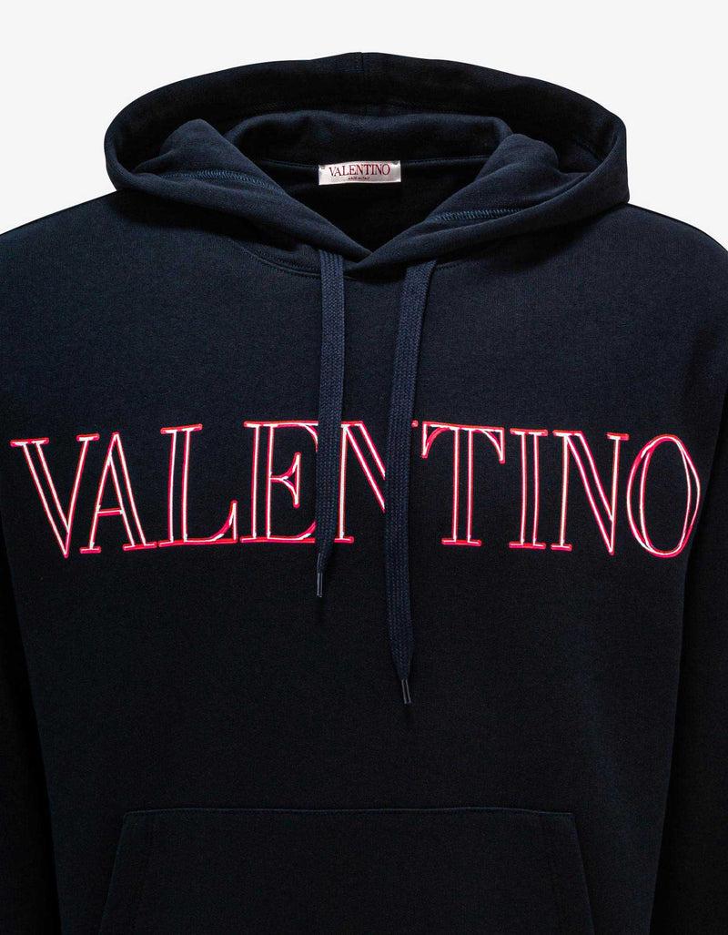 Valentino Garavani Valentino Garavani Navy Blue Neon Universe Logo Hoodie