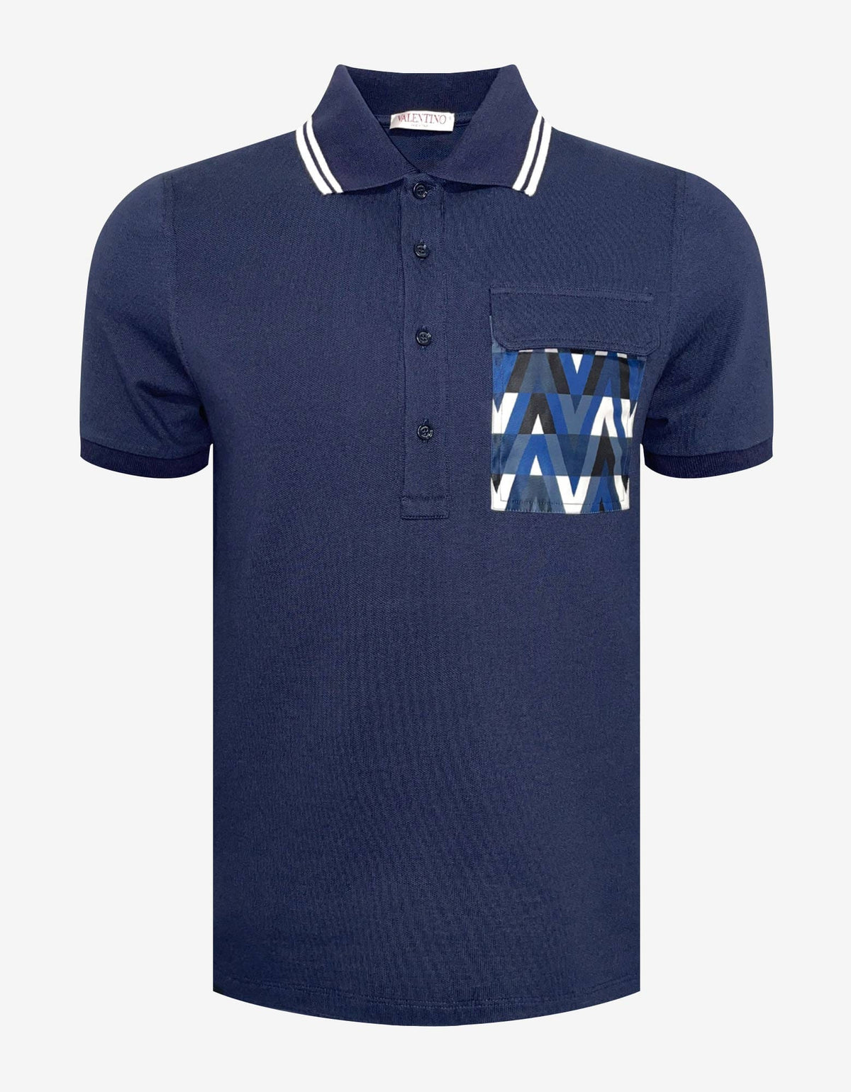 Valentino Garavani Valentino Garavani Navy Blue Optical Valentino Patch Polo T-Shirt