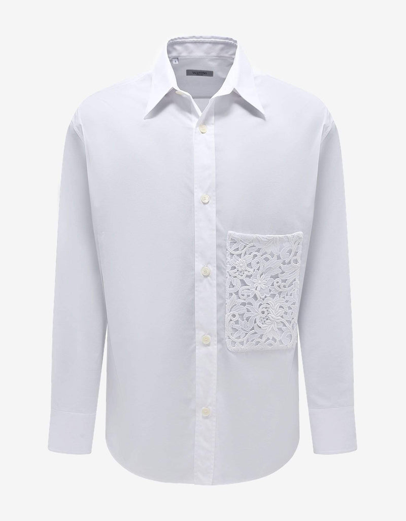 Valentino Garavani Valentino Garavani White Oversized Shirt with Macramé Pocket