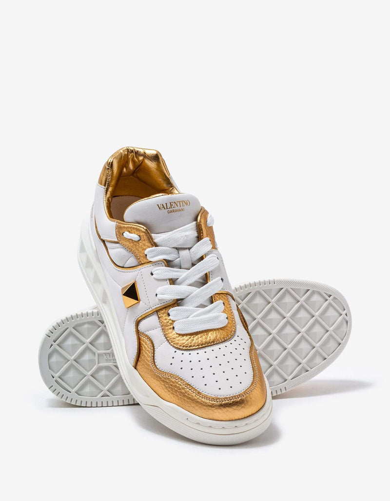 Valentino Garavani White & Gold One Stud Trainers