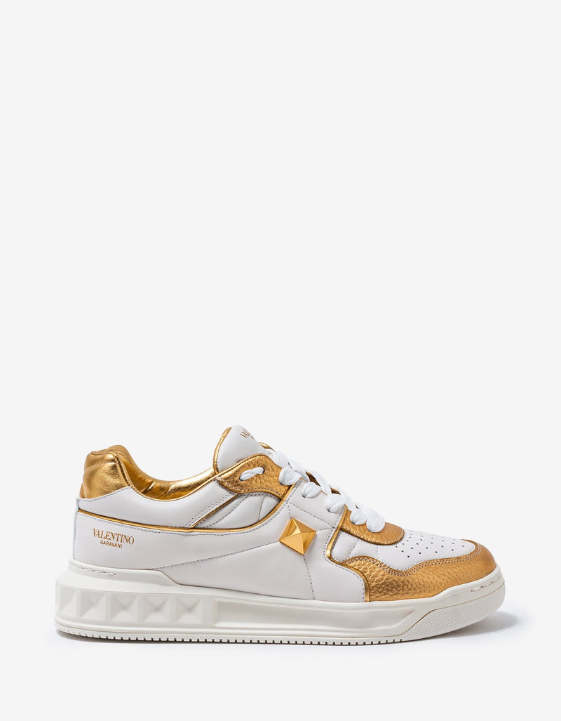 Valentino Garavani White & Gold One Stud Trainers