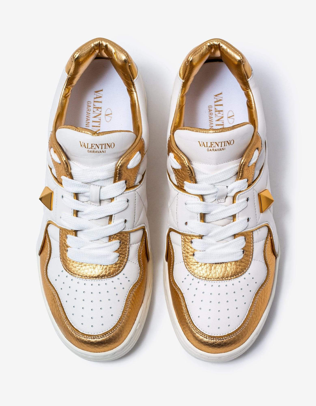 Valentino Garavani White & Gold One Stud Trainers