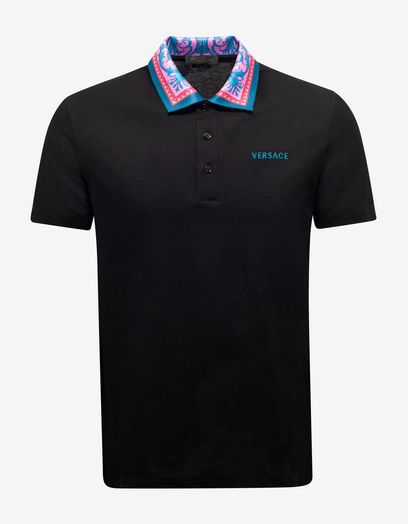 Versace Black Barocco Collar Polo T-Shirt