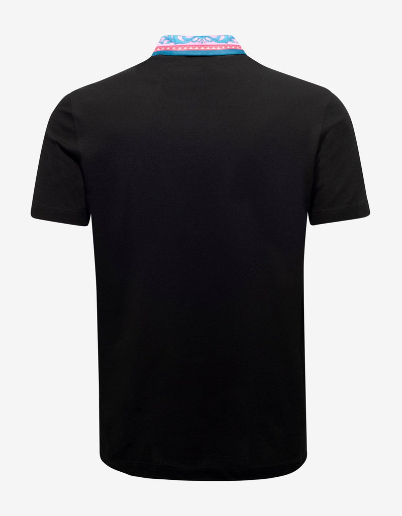 Versace Black Barocco Collar Polo T-Shirt