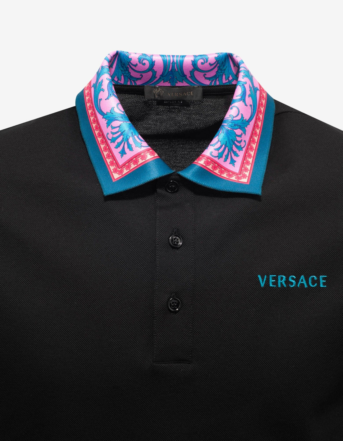 Versace Black Barocco Collar Polo T-Shirt