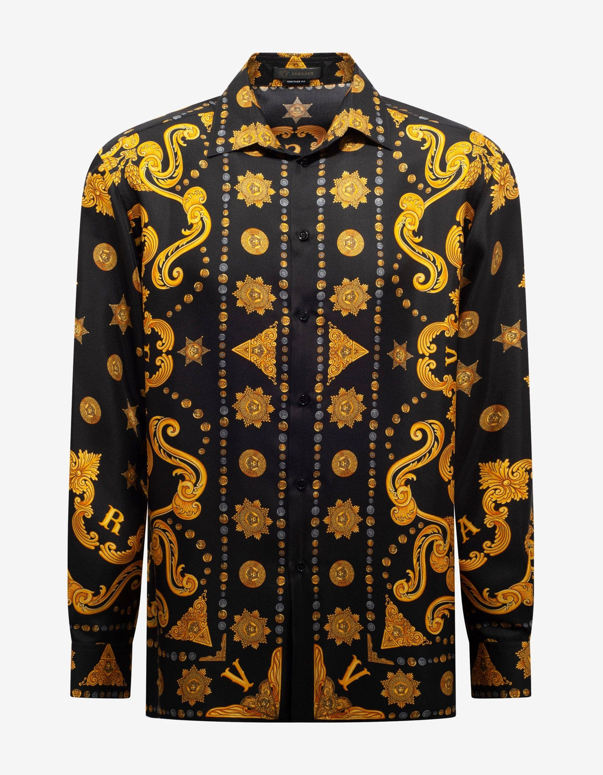 Versace Black Barocco Western Print Silk Shirt