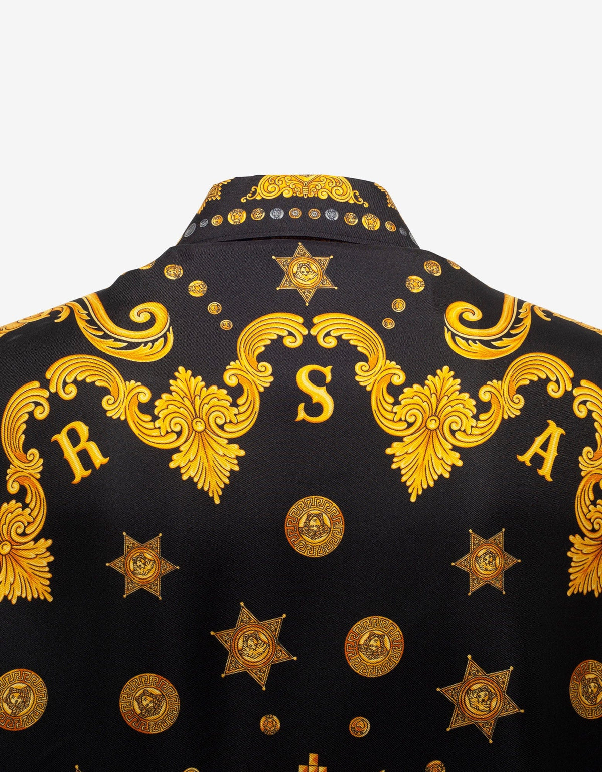 Versace Black Barocco Western Print Silk Shirt