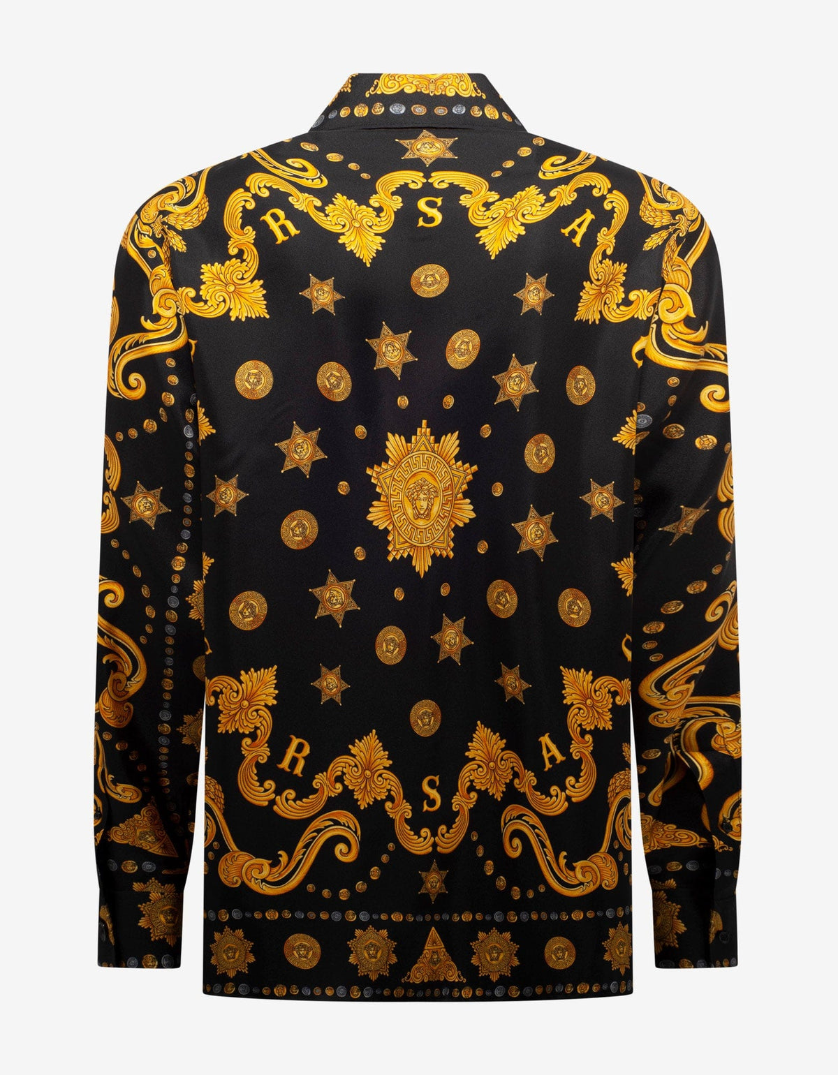 Versace Black Barocco Western Print Silk Shirt