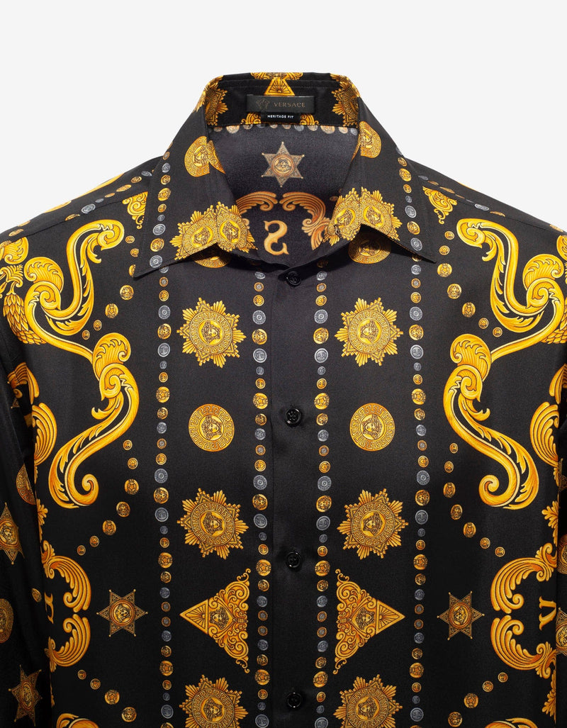 Versace Black Barocco Western Print Silk Shirt