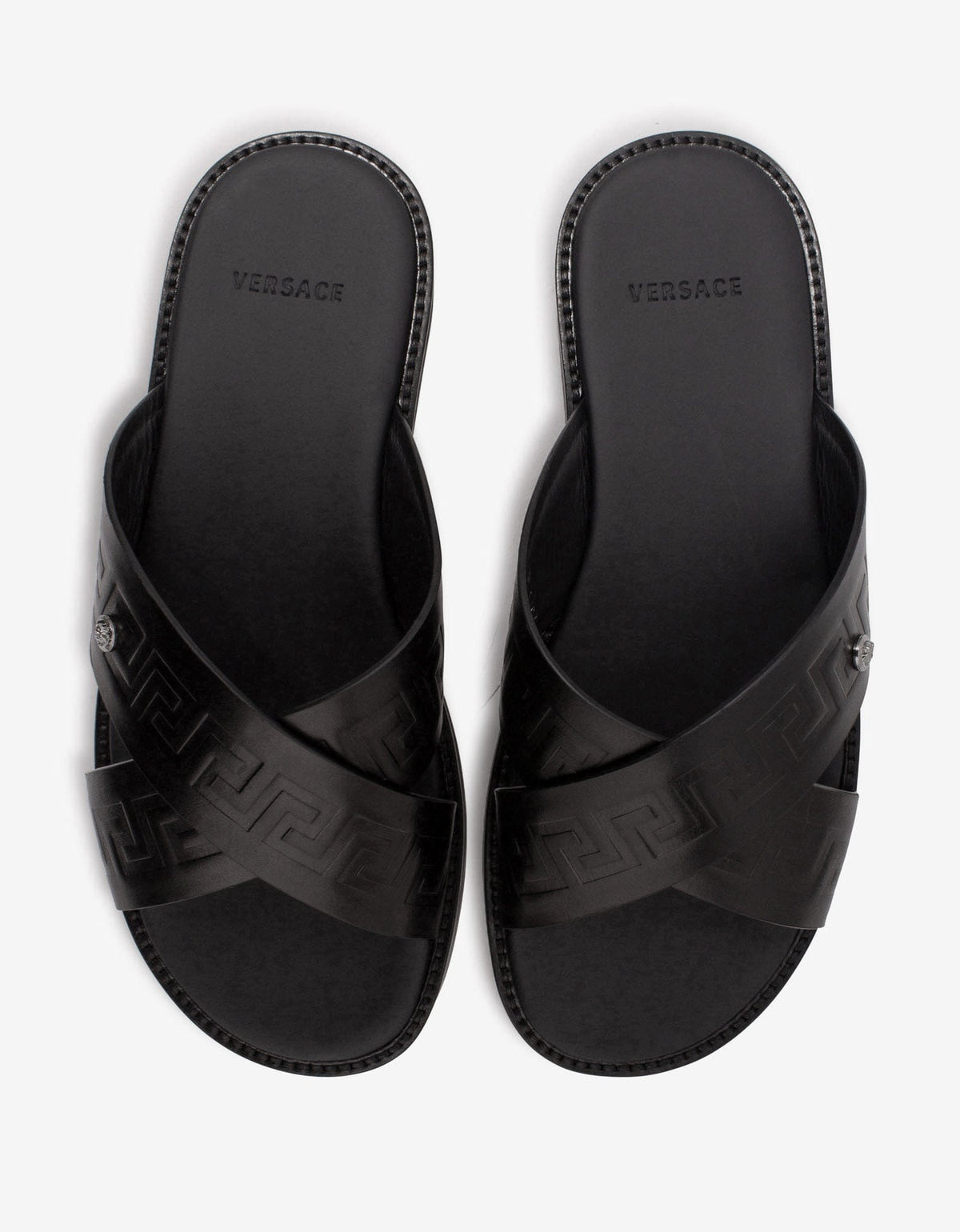 Versace Black Embossed Greca Sandals