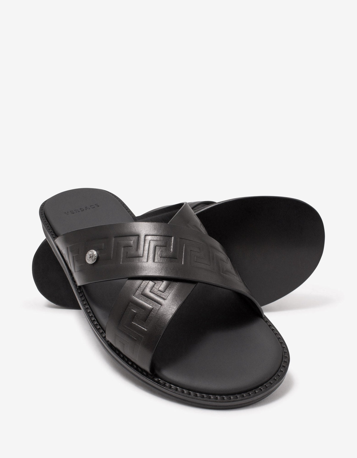 Versace Black Embossed Greca Sandals