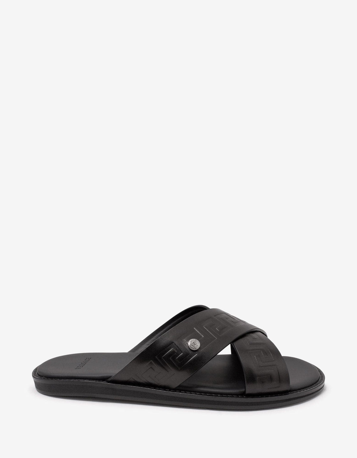 Versace Black Embossed Greca Sandals