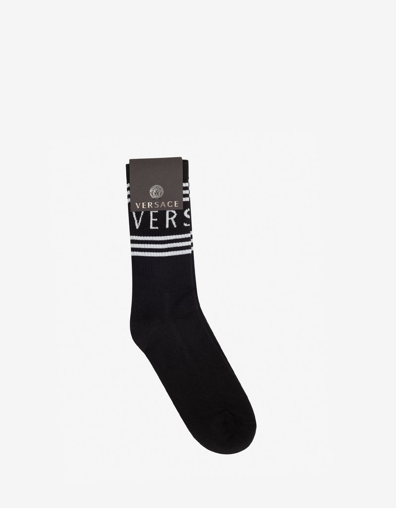 Versace Black Jacquard Logo Socks