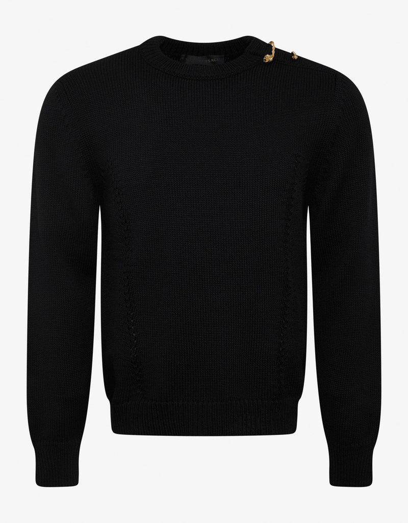 Versace Black Sweater with Gold Medusa Safety Pins