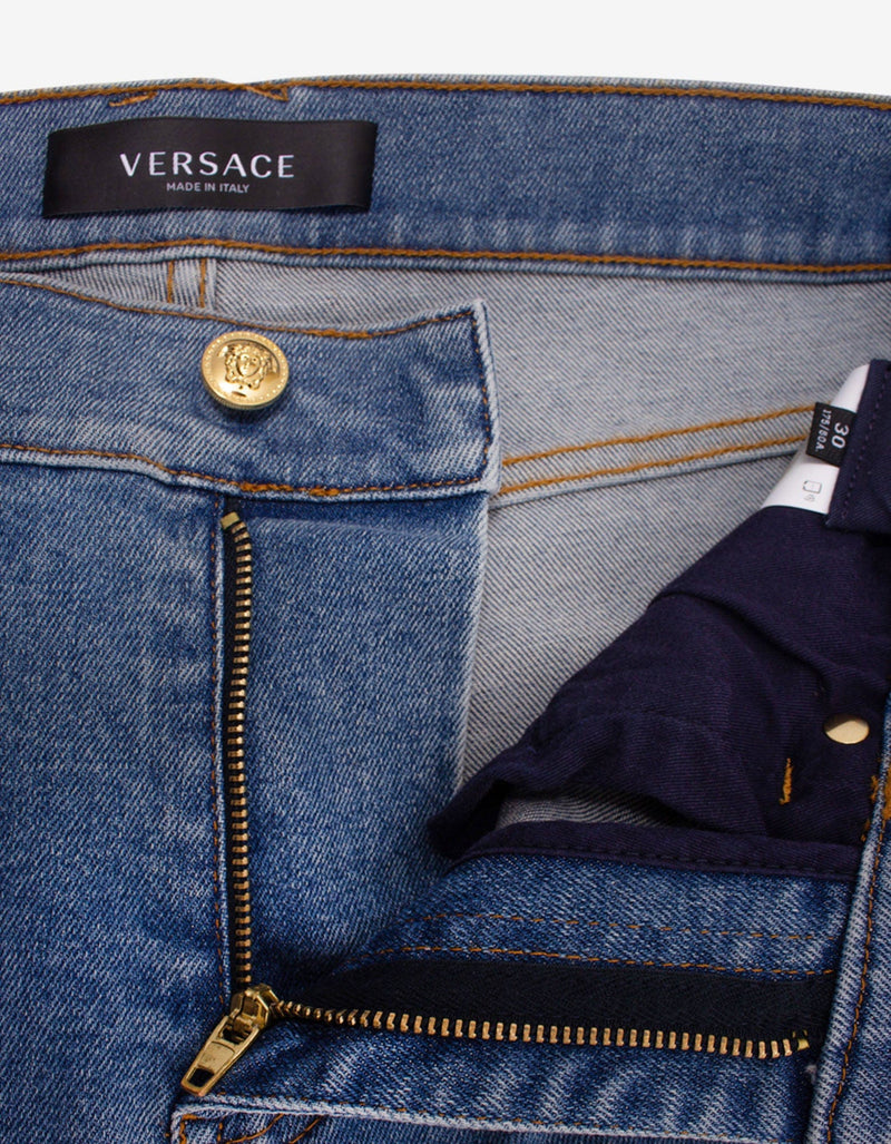 Versace Blue Stretch-Denim Slim Jeans