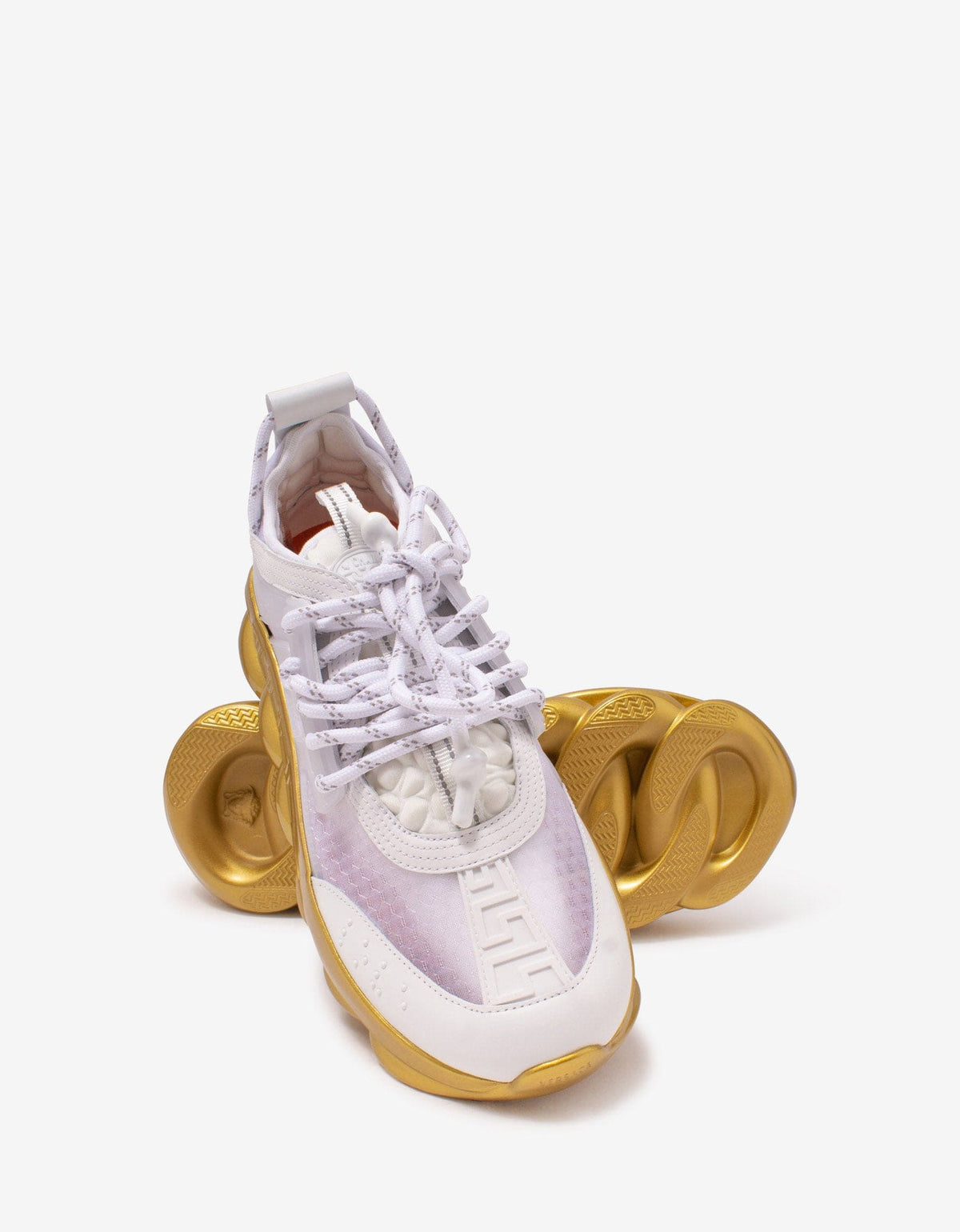 Versace Chain Reaction White & Gold Mesh Trainers