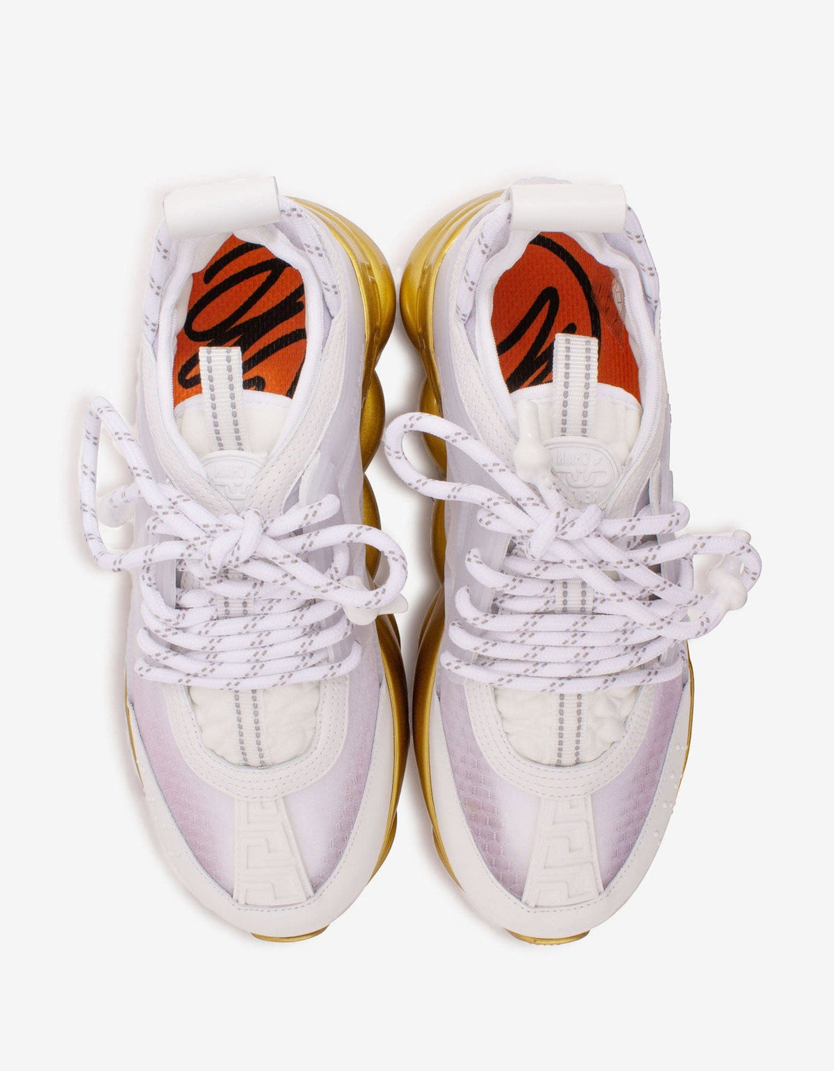 Versace Chain Reaction White & Gold Mesh Trainers