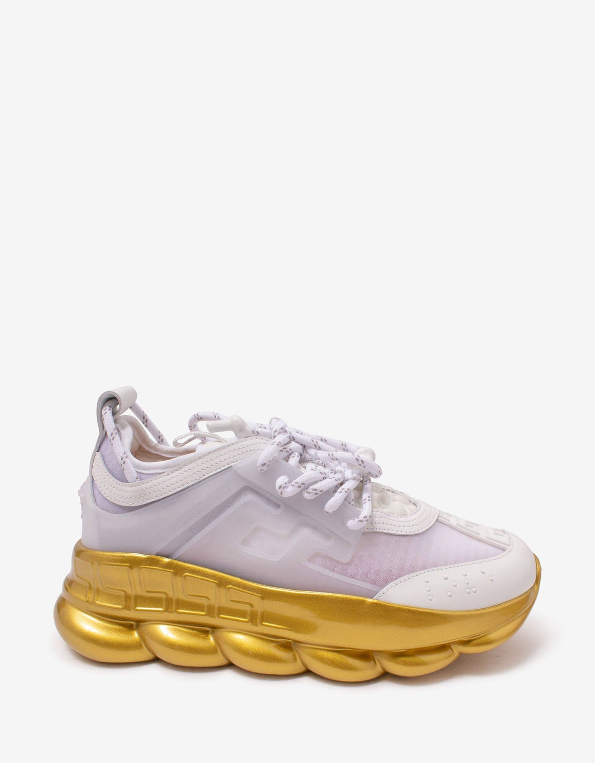 Versace Chain Reaction White & Gold Mesh Trainers