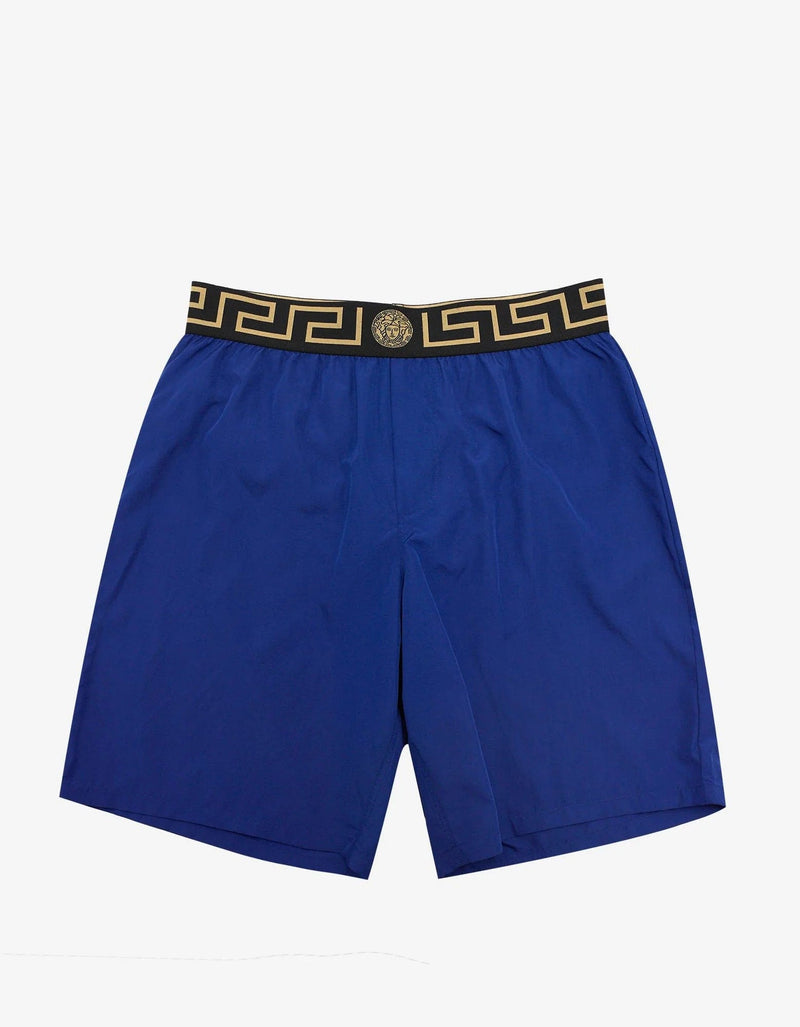 Versace Gym Blue Greek Pattern Long Swim Shorts