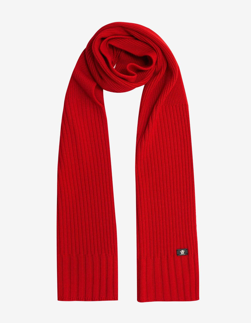 Versace Red Ribbed Wool Scarf