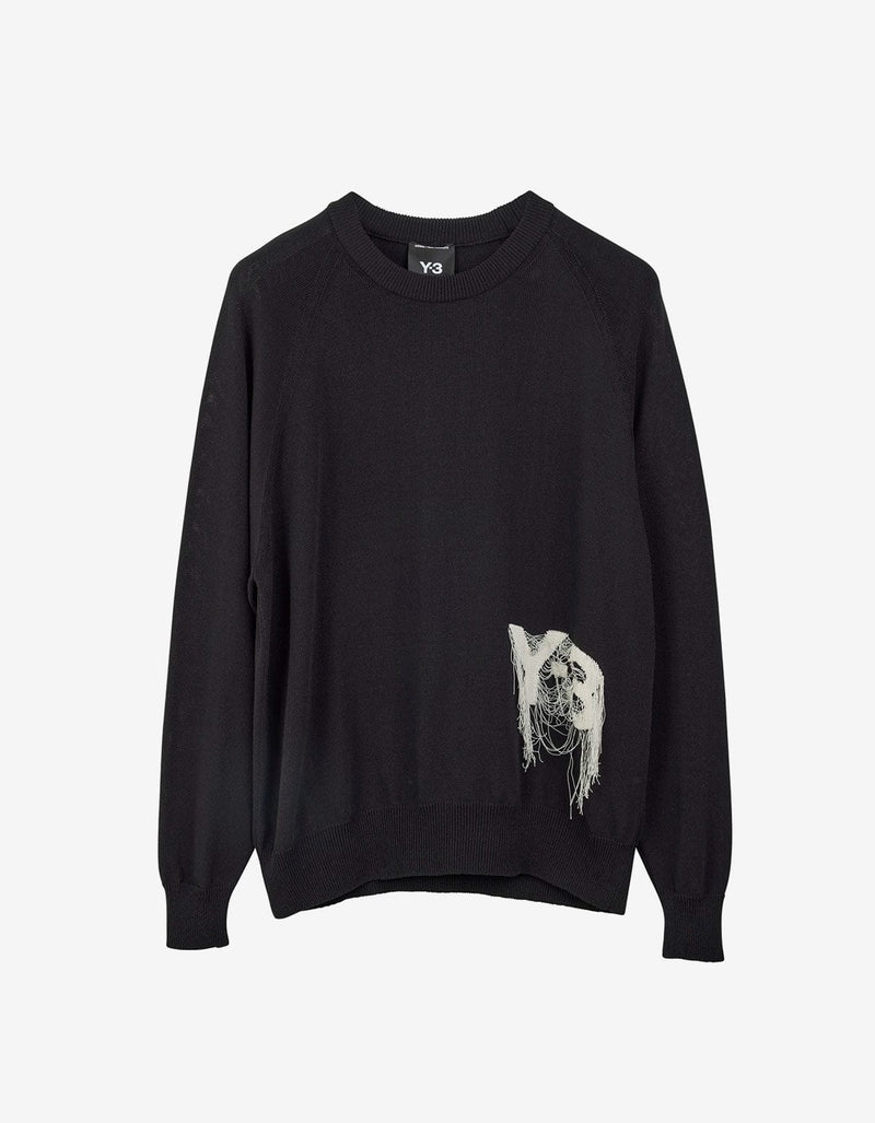 Y-3 Black Frayed Logo Sweater