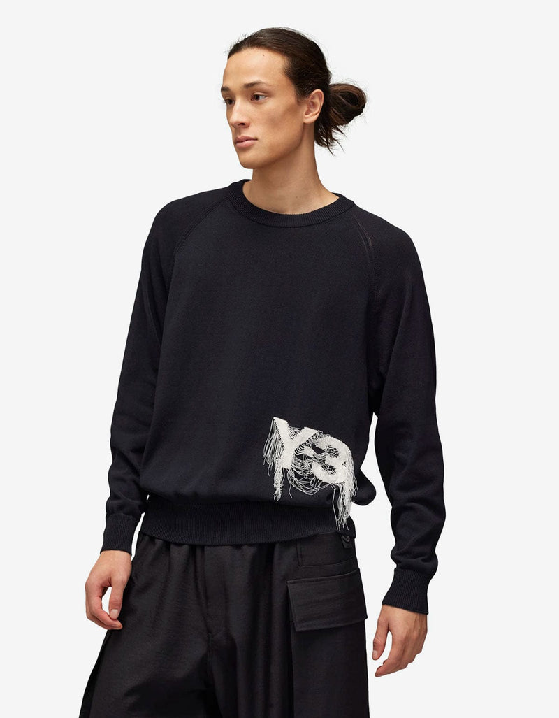 Y-3 Black Frayed Logo Sweater