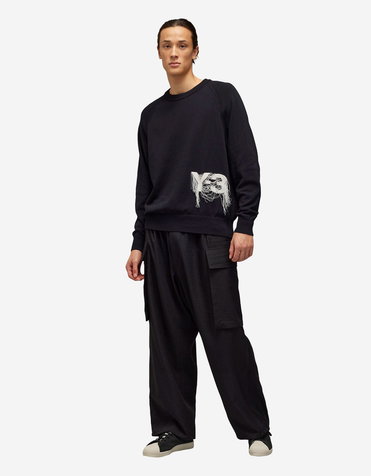 Y-3 Black Frayed Logo Sweater