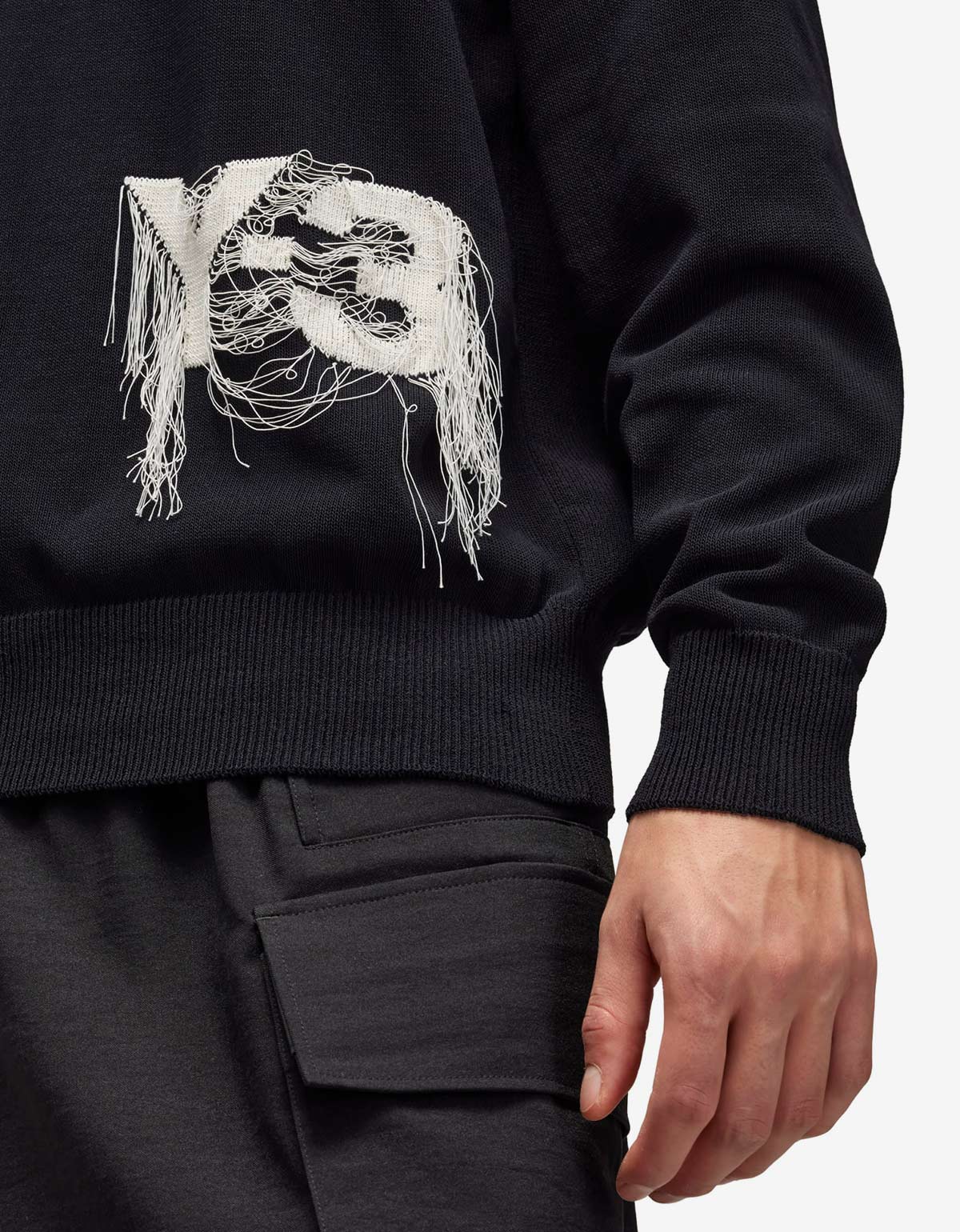 Y-3 Black Frayed Logo Sweater